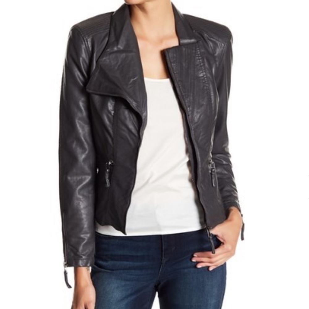 Faux leather fitted Moto jacket by Blank NYC